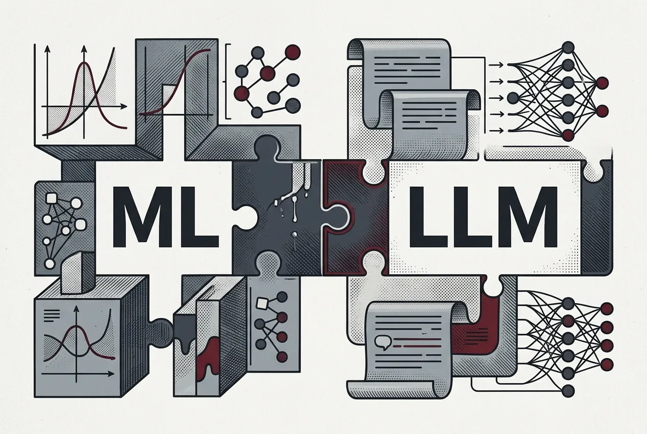 Инфографика в стиле газетной гравюры с ML и LLM конструкторами Астра ИИ Платформы