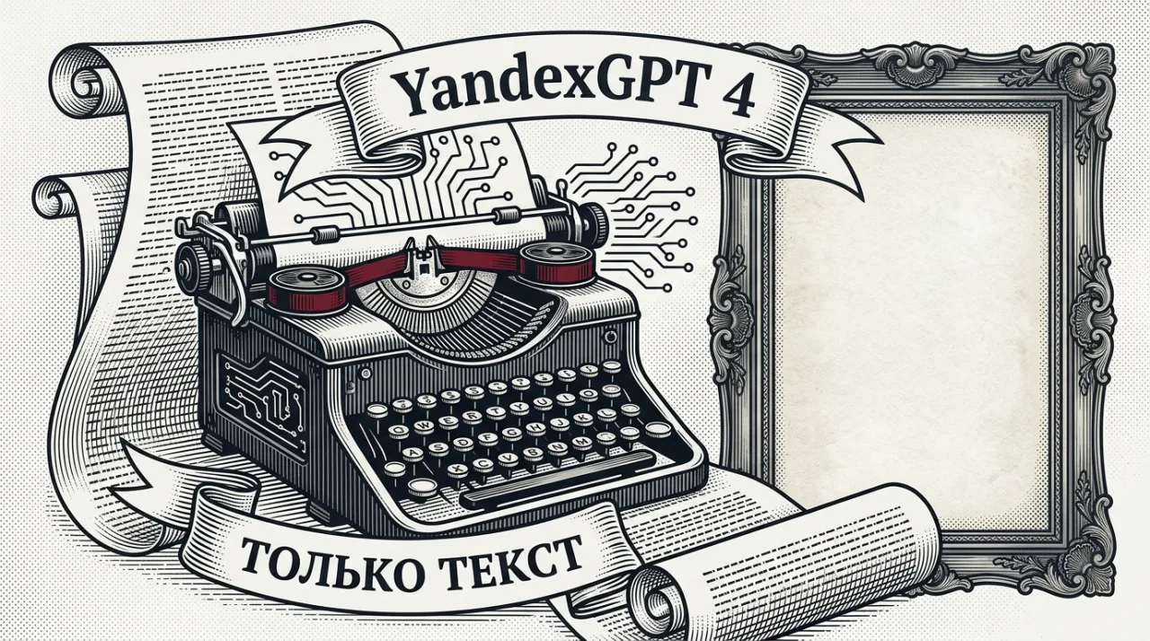 Иллюстрация в газетном стиле о YandexGPT 4 без встроенной генерации изображений