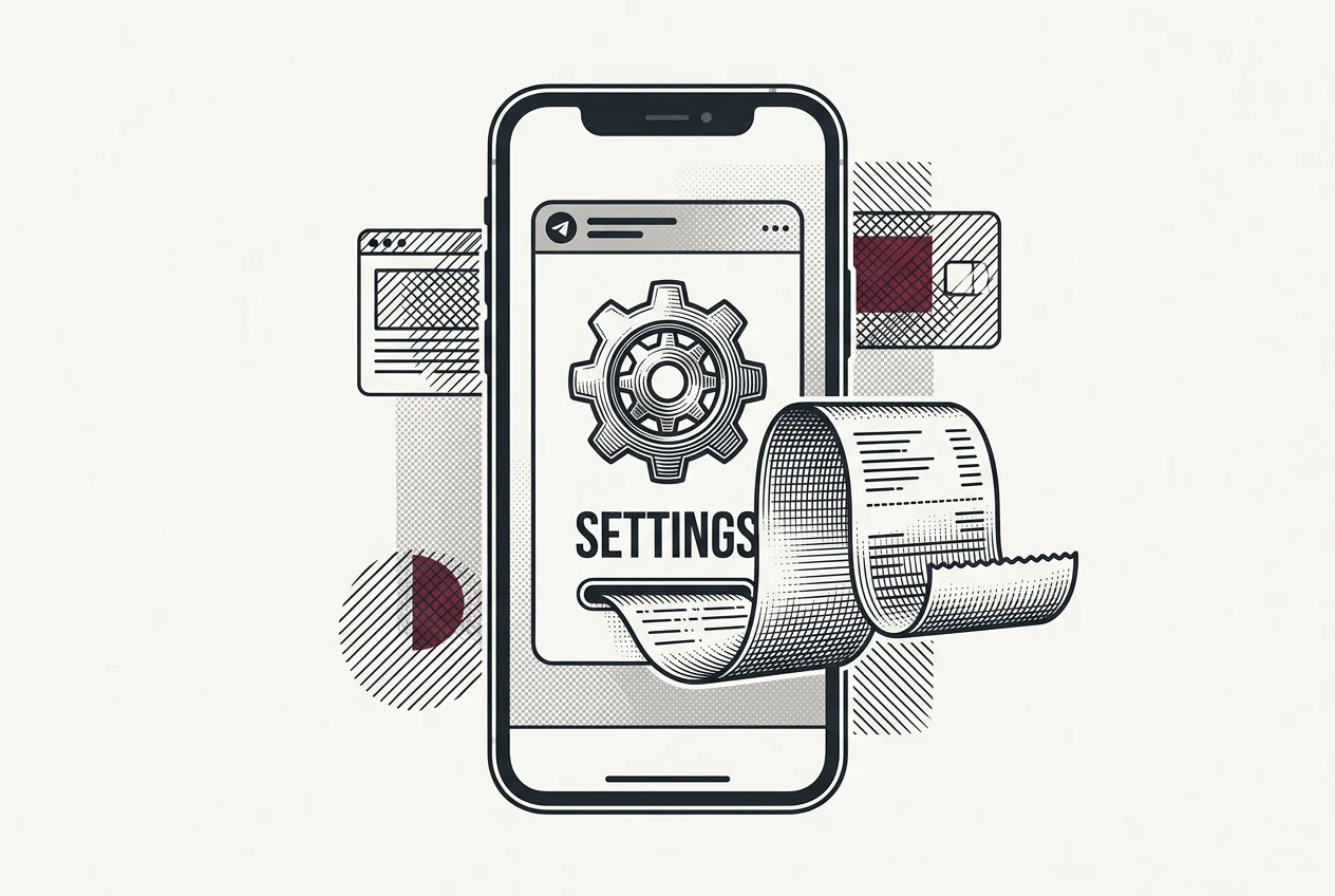 Гравюрная иллюстрация интерфейса мини-приложений и платежей в Telegram API