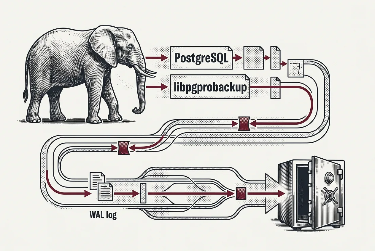 Винтажная инфографика интеграции Кибер Бэкап 19 с PostgreSQL и Jatoba