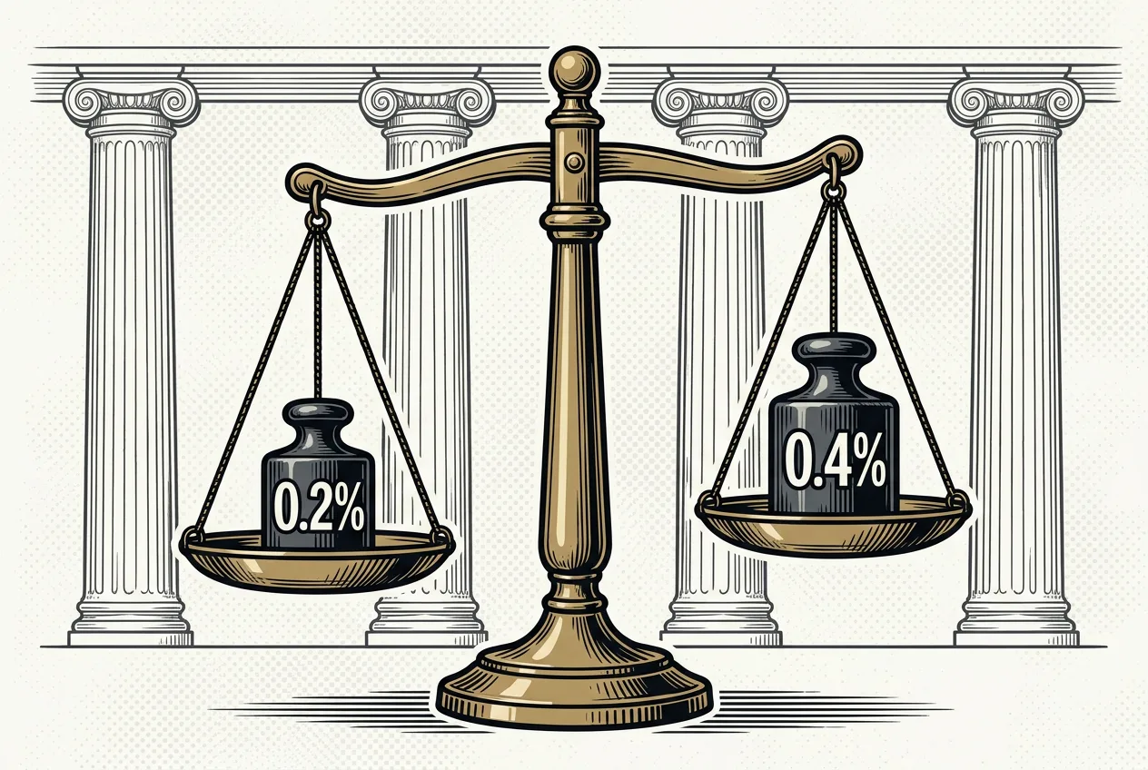 Винтажная инфографика с тарифами СБП 0,2% и 0,4% в виде гравюрных весов