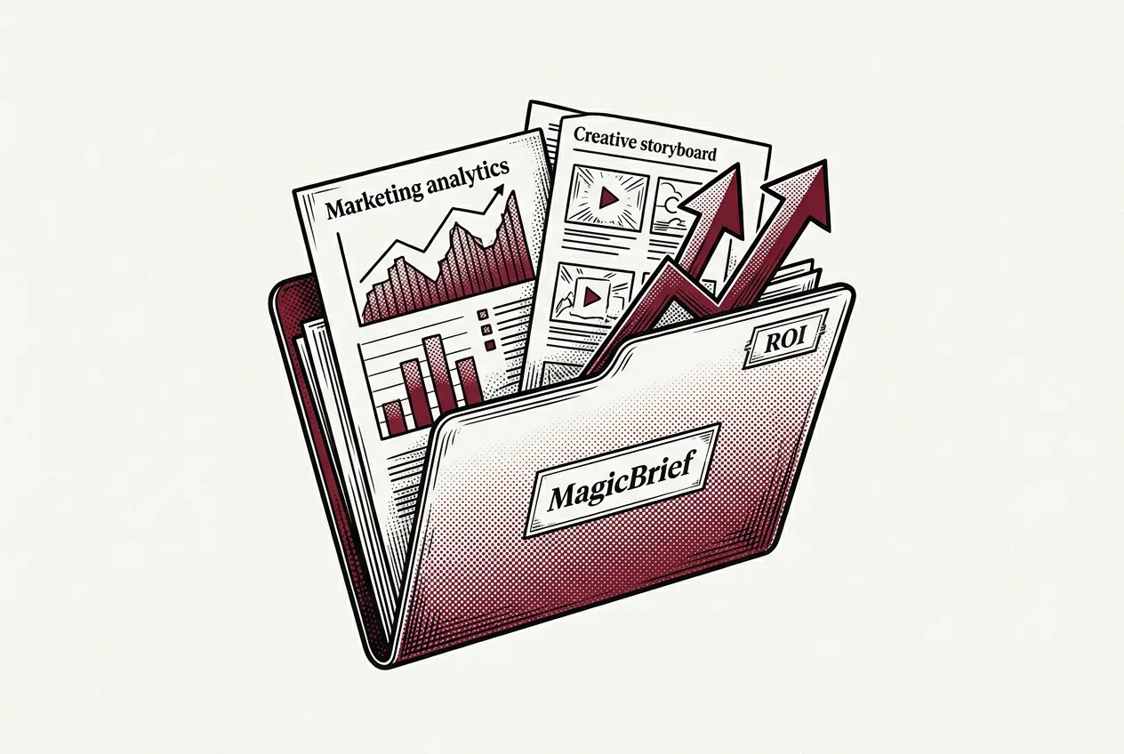 Винтажная инфографика интеграции аналитики MagicBrief и видеомонтажа Canva