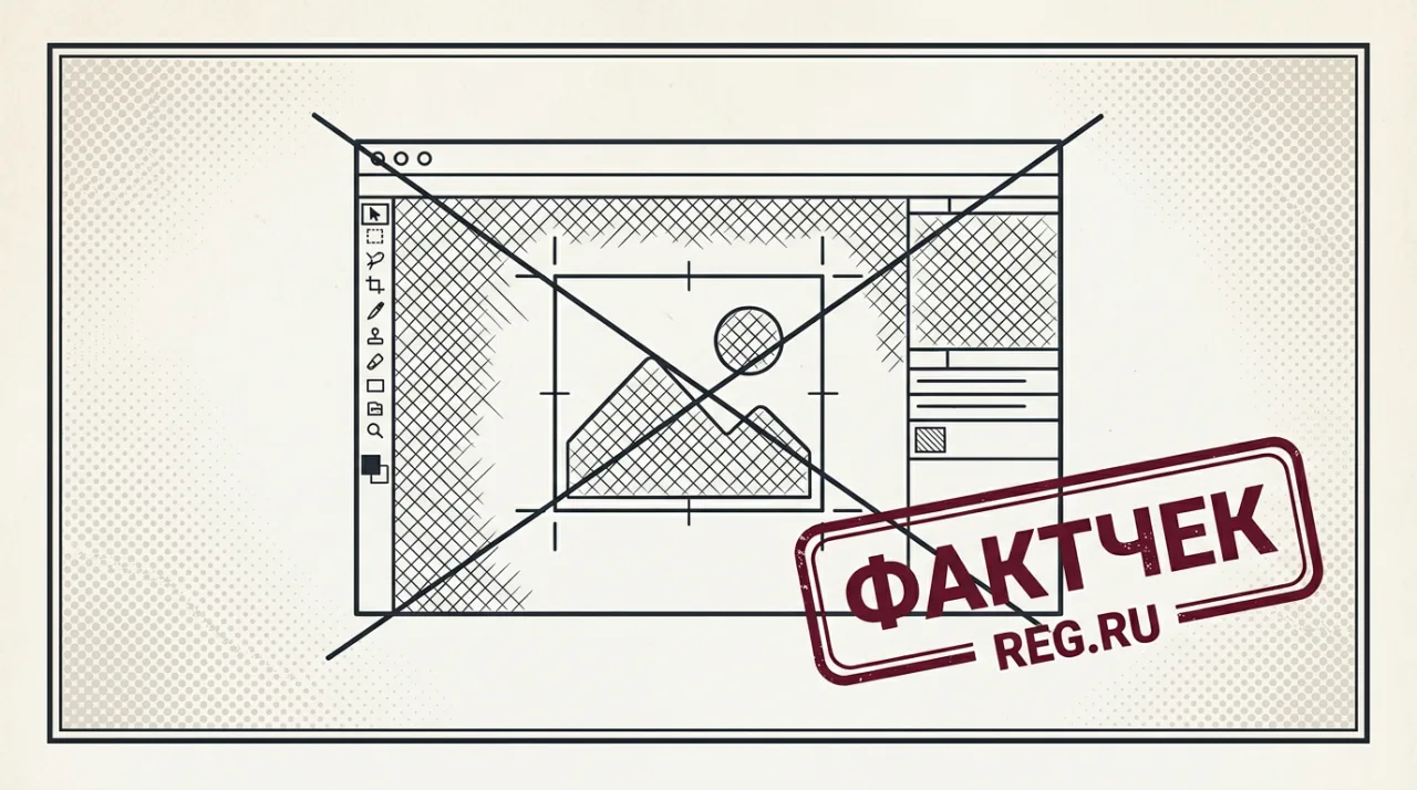Газетная гравюра с опровержением запуска фоторедактора REG.RU со штампом фактчека.