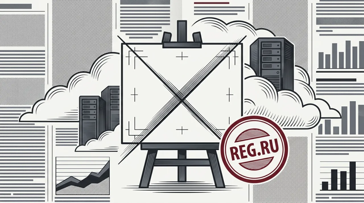 Газетная гравюра с опровержением запуска фоторедактора REG.RU на фоне серверных стоек