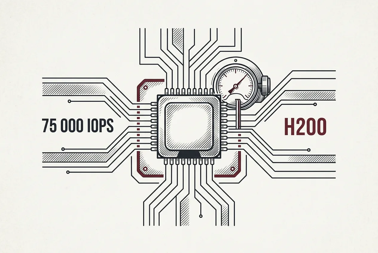 Винтажная инфографика процессора и производительности 75 000 IOPS нового региона Selectel