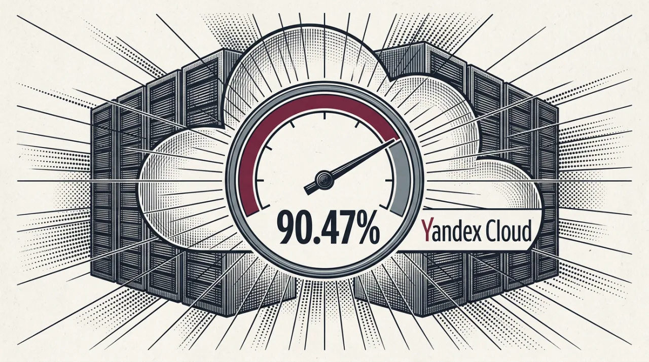 Гравюра в газетном стиле о восстановлении 90,47% данных в Yandex Cloud после сбоя
