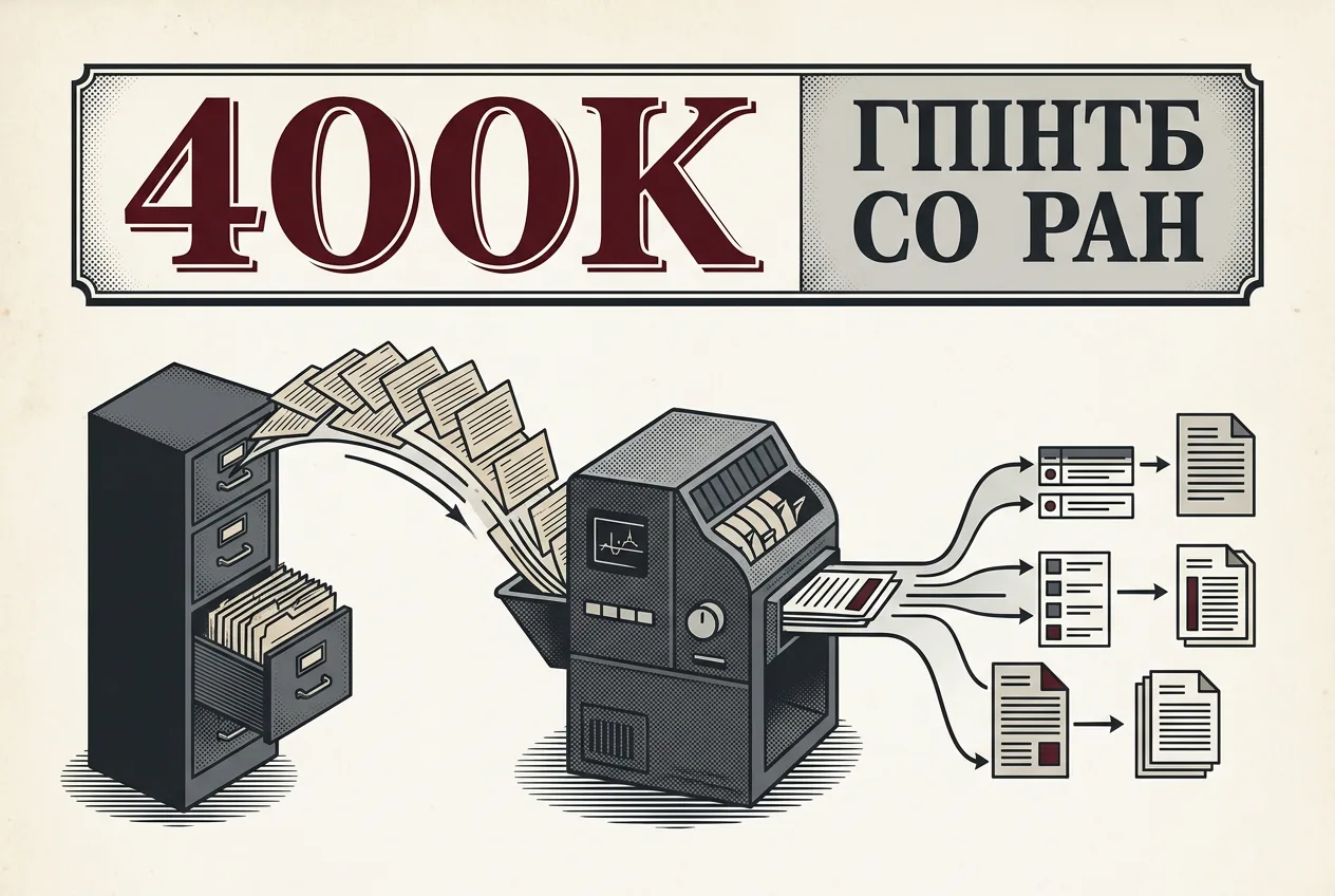 Инфографика обработки 400 тысяч библиотечных записей на платформе Каппа