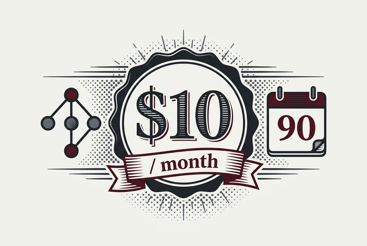 Винтажная инфографика стоимости GitHub Code Quality: 10 долларов в месяц за активного коммиттера