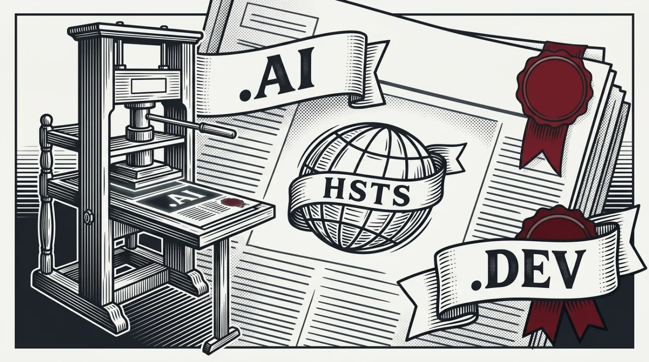 Винтажная гравюра с доменами .AI и .DEV для новости о регистрации в Reg.ru