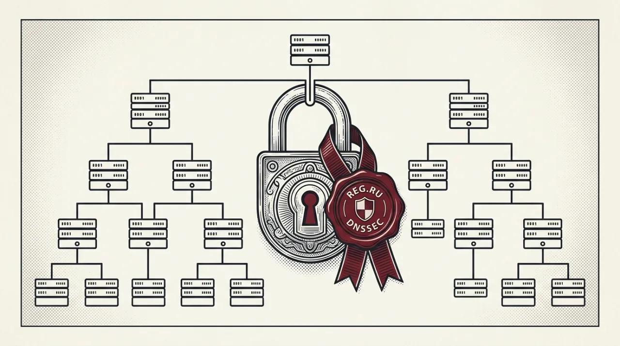 Гравюрная иллюстрация защиты доменов технологией DNSSEC в сервисе REG.RU
