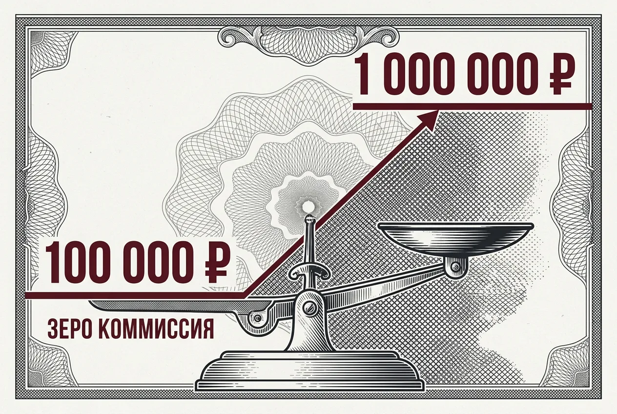 Инфографика лимитов и комиссий переводов через СБП в гравюрном газетном стиле.