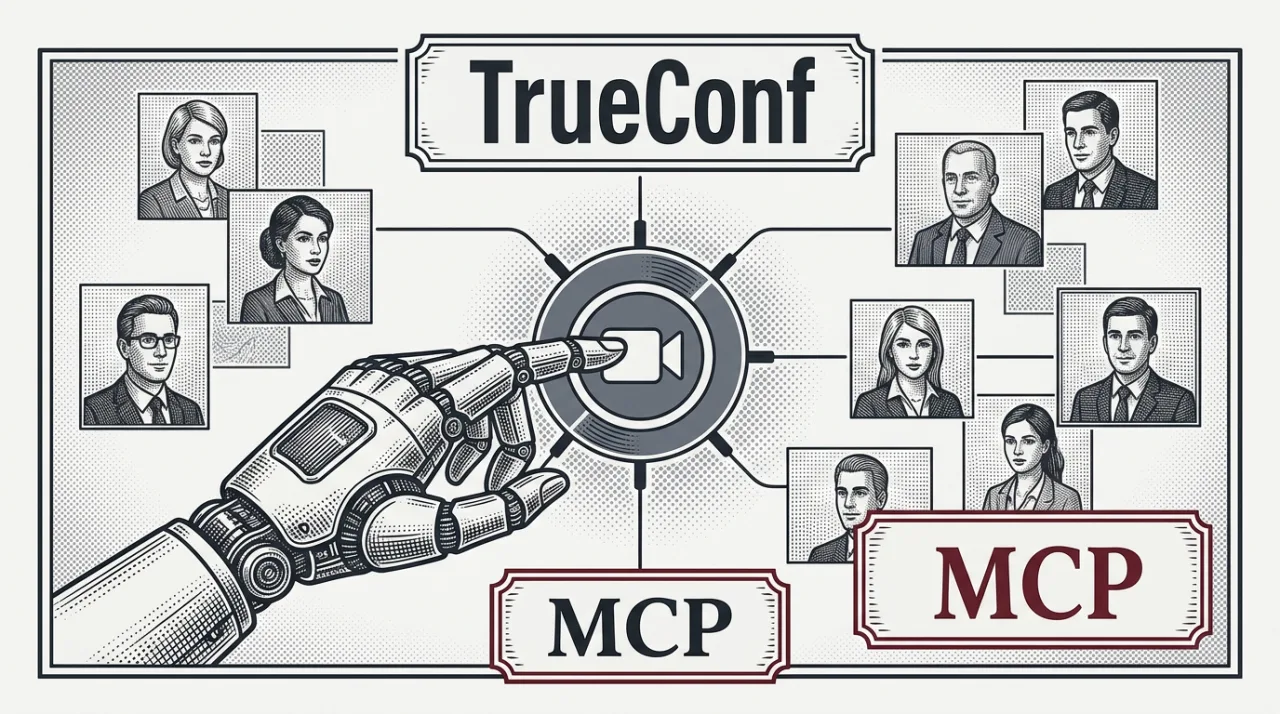 Гравюра в газетном стиле: ИИ-управление видеоконференциями через TrueConf Server MCP